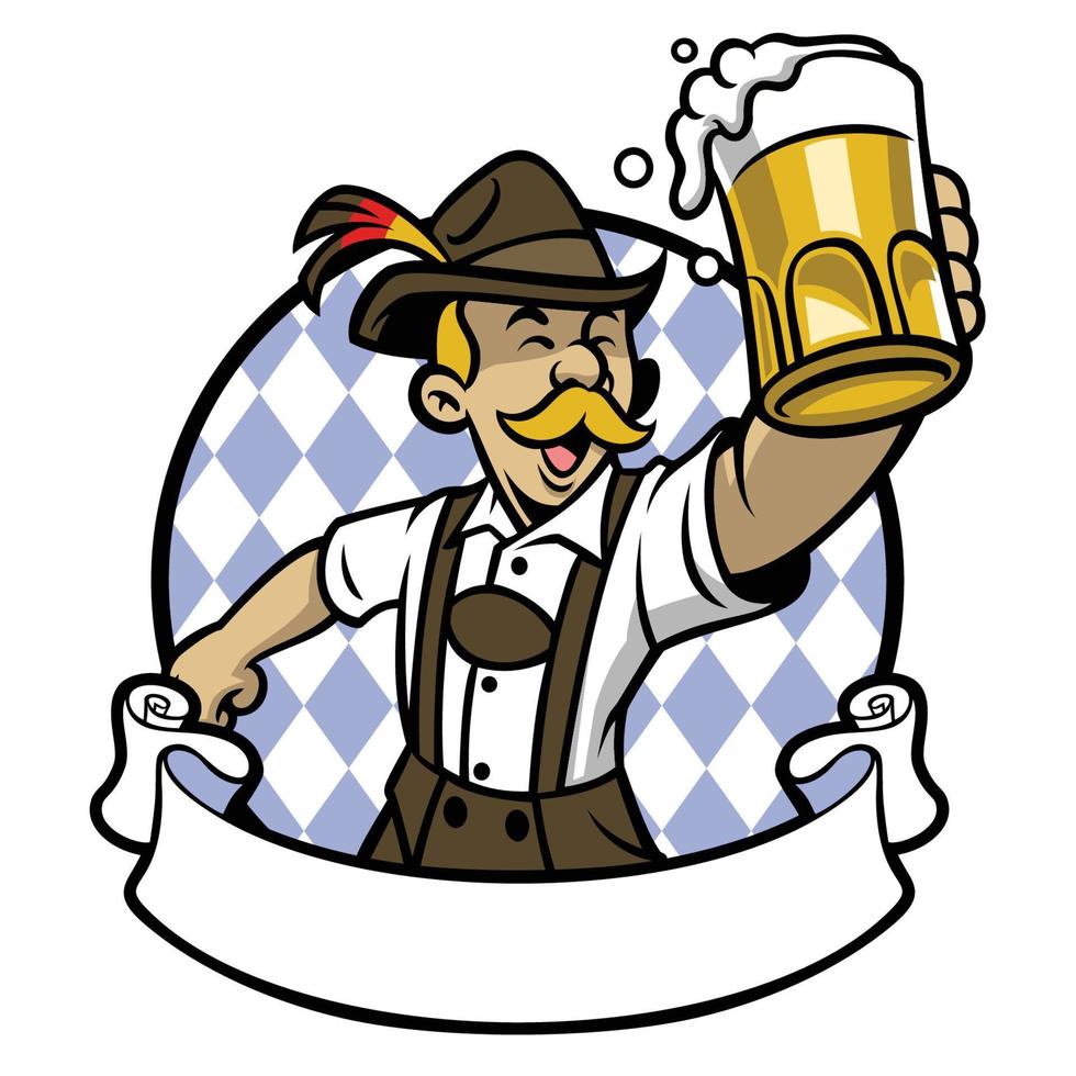 bavarian man fira oktoberfest med en stor glas av öl vektor