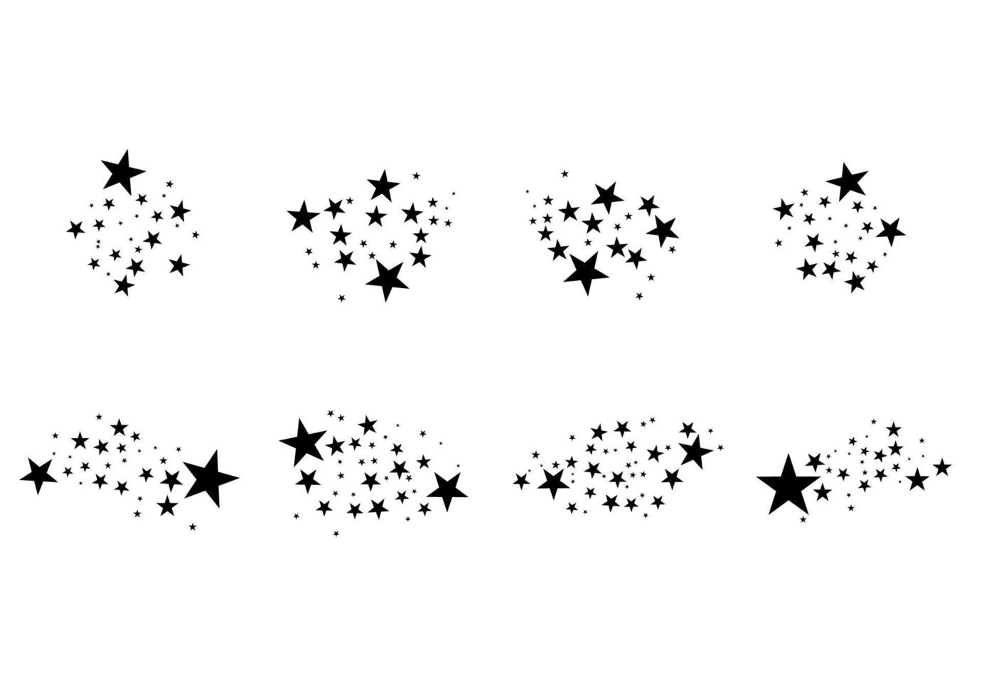 uppsättning fallande stjärna. moln av stjärnor isolerad på vit bakgrund. vektor illustration. meteoroid, komet, asteroid, stjärnor