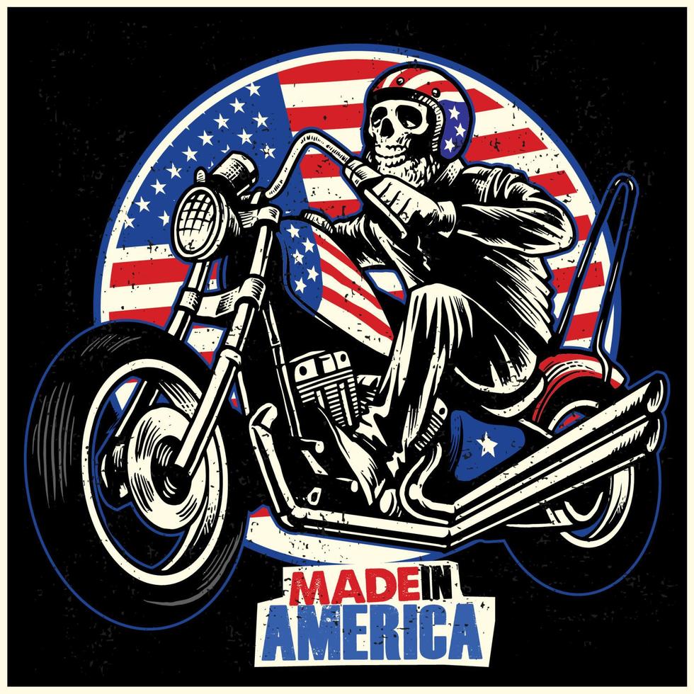 skalle rida ett amerikan flagga målad motorcykel vektor