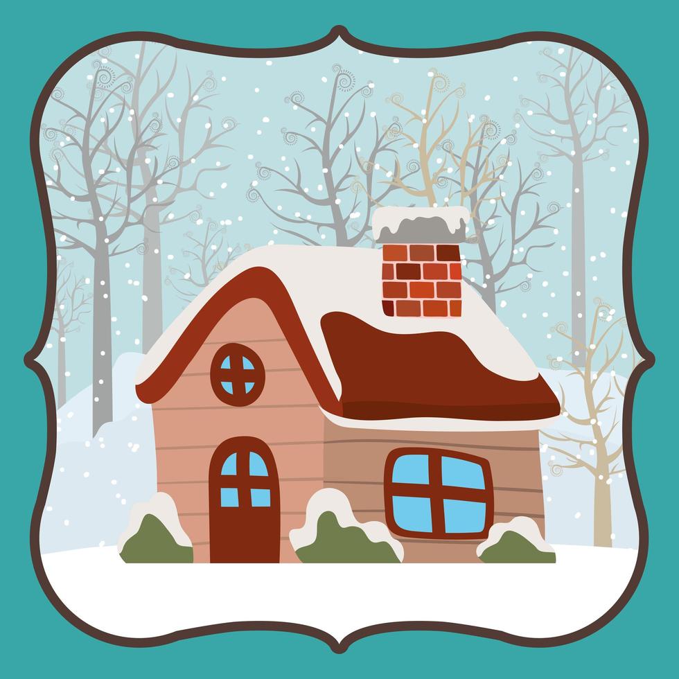 god julkort med sött hus vektor