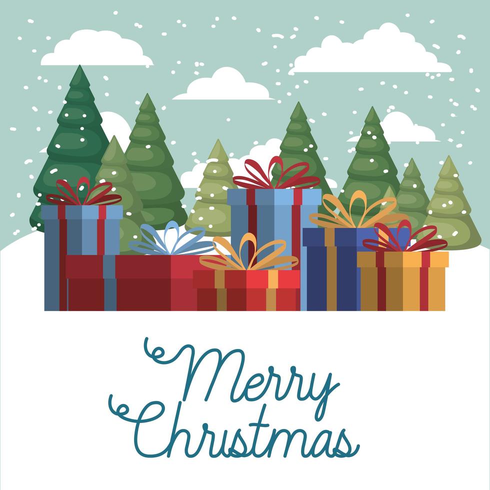 Frohe Weihnachtskarte mit Geschenkbox vektor