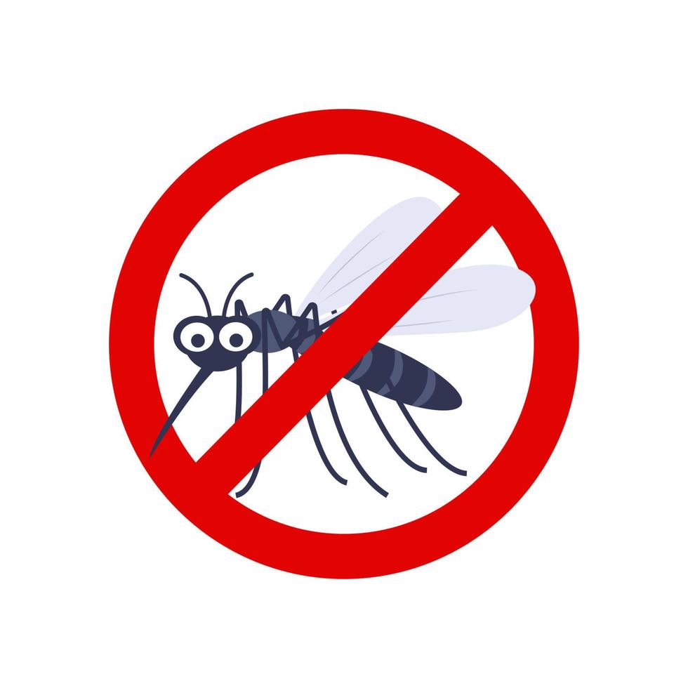 anti mygga, skadedjur kontrollera. sluta insekter tecken. silhuett av mygga i röd förbjuder cirkel, vektor illsutration.