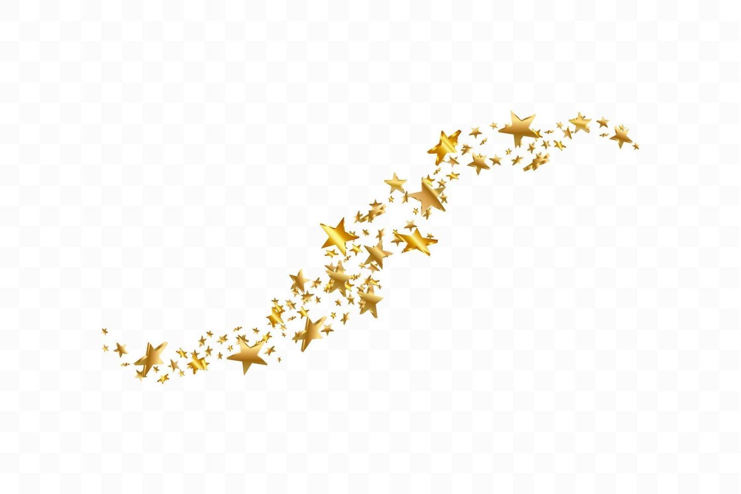 guldgul 3d stjärna faller. vektor konfetti stjärna bakgrund. gyllene stjärnbelyst kort. konfetti faller kaotisk dekor.