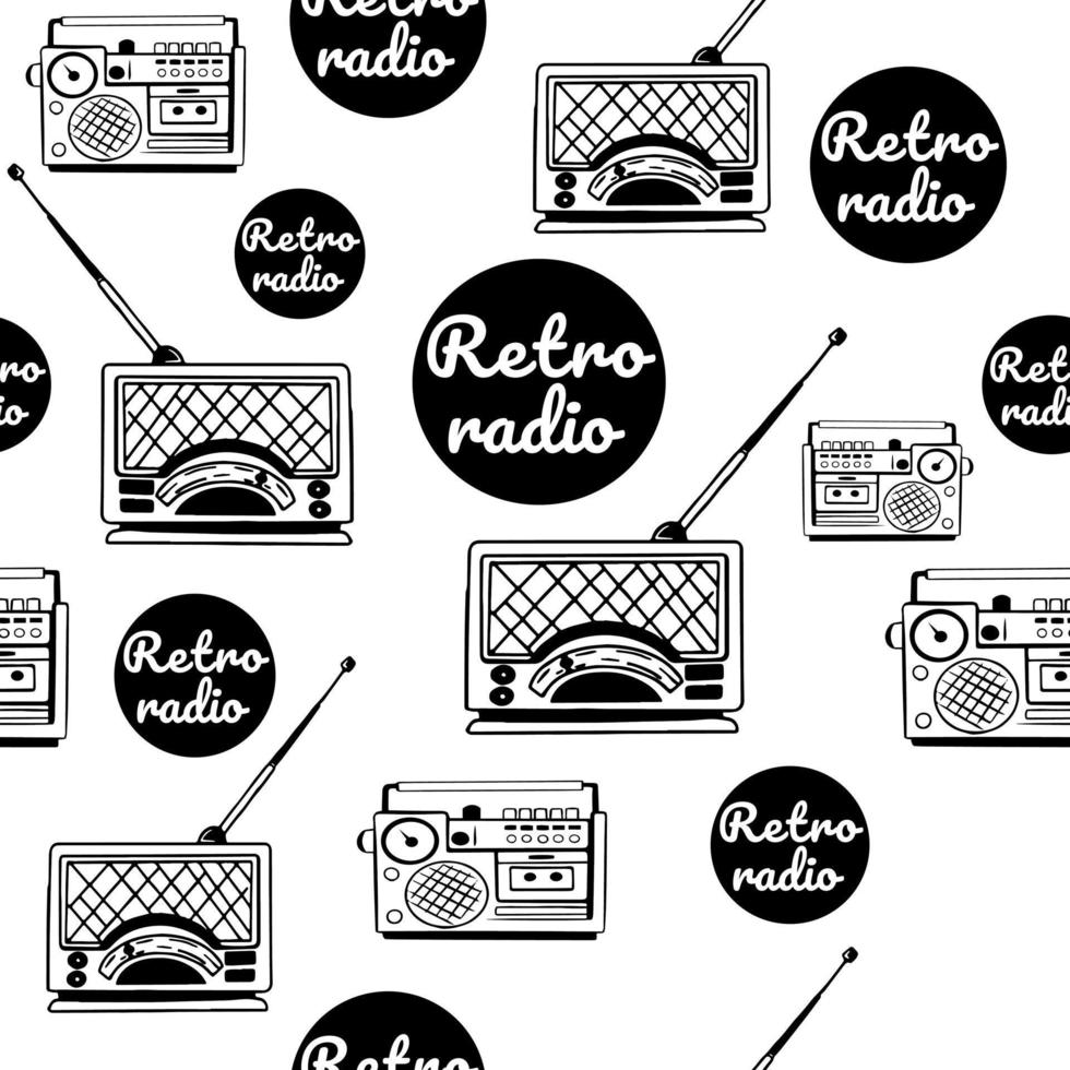 mönster av retro radio i de stil av skiss, klotter. årgång antik retro radio. ett gammal mottagare med ett antenn fångster radio vågor. lämplig för banderoller, flygblad, klistermärken, PR Produkter. vektor