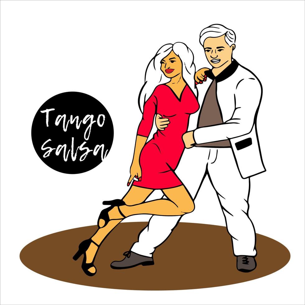 par i kärlek dans tango, bachata, salsa. passionerad par. reklam av dansa studio, lektioner, bemästra klasser, fester, evenemang. par är dans. vektor