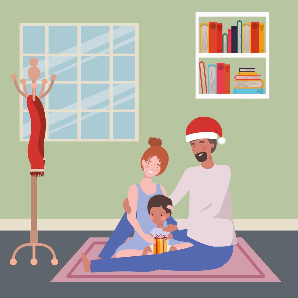 interracial Familie, die Weihnachten zu Hause feiert vektor