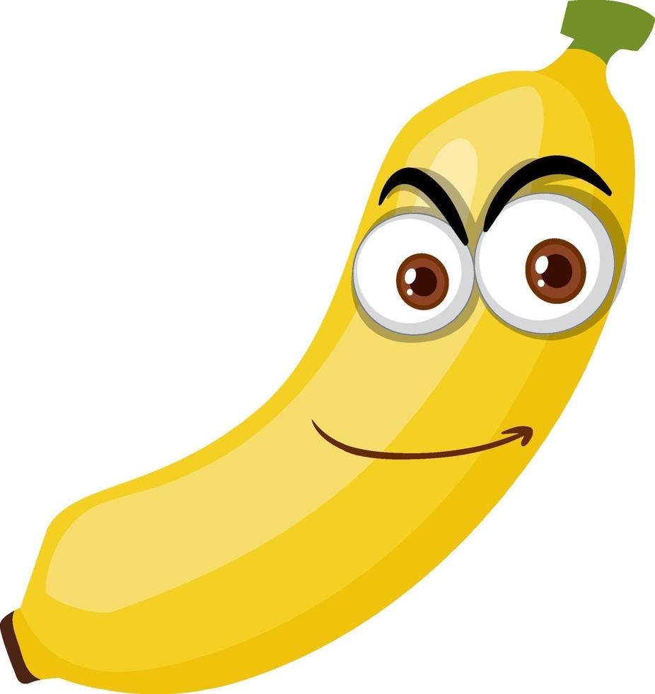 Bananenkarikaturfigur mit glücklichem Gesichtsausdruck auf weißem Hintergrund vektor