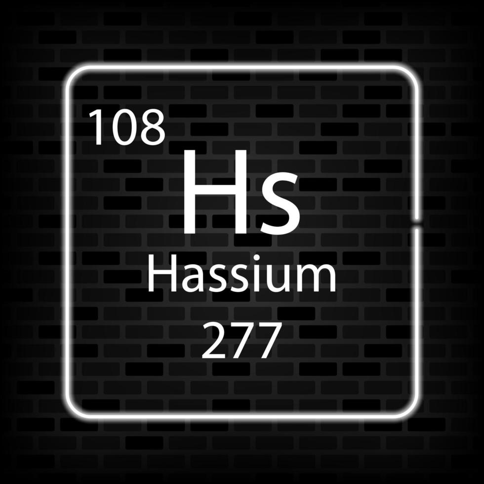 Hassium Neon- Symbol. chemisch Element von das periodisch Tisch. Vektor Illustration.