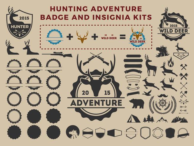 Logo-Element-Kits für Jagd- und Abenteuer-Abzeichen für den Schöpfer vektor