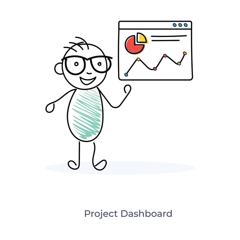 Dashboard-Analyse durch eine Zeichentrickfigur vektor