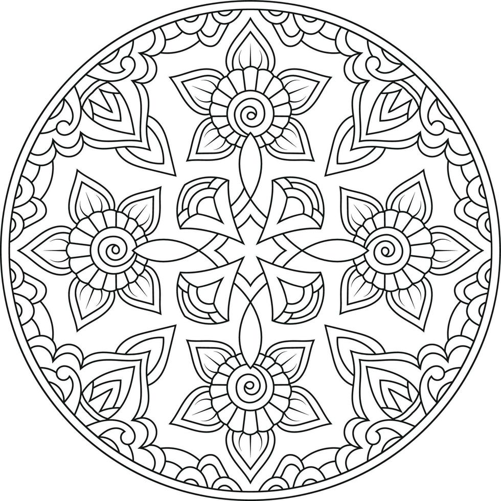 cirkel mandala med blommor vektor linje konst