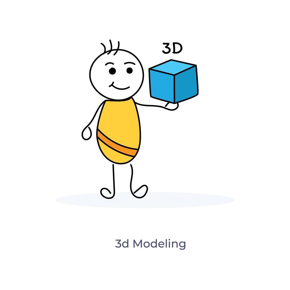 Zeichentrickfigur und 3D-Modellierung vektor