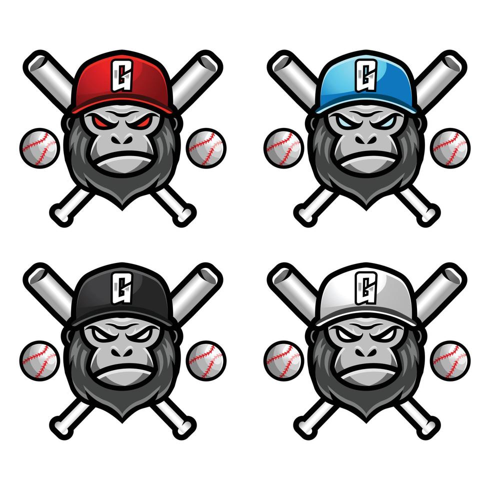 Gorilla Affe Maskottchen Baseball Mannschaft Logo Design Vektor mit modern Illustration Konzept Stil zum Abzeichen, Emblem und T-Shirt Drucken. modern Gorilla Logo Illustration zum Sport, Spieler, Liga
