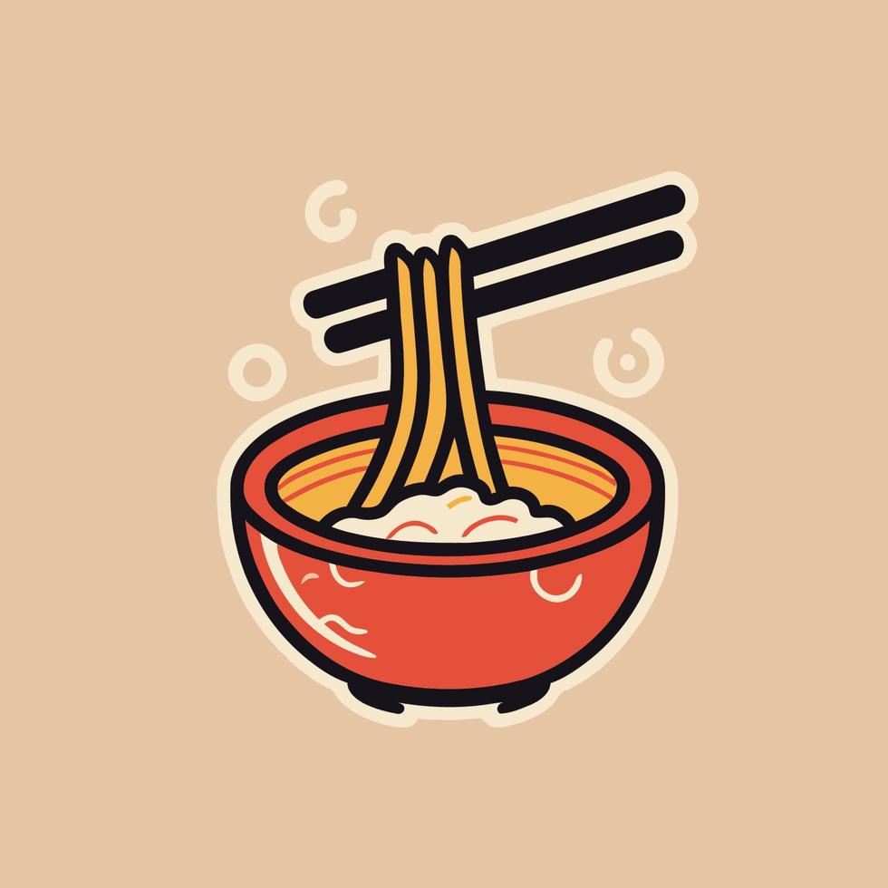 illustration av nudel i skål med ätpinnar. vektor illustration