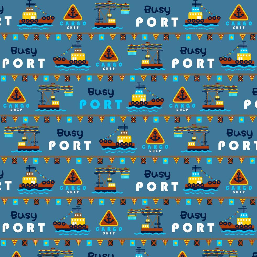 vektor tecknad serie mönster av bogserbåt med hamn element