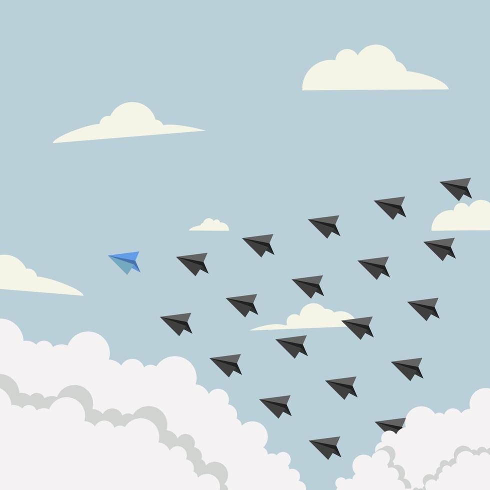 Papier Flugzeuge fliegend im das Himmel LED durch Blau Papier Flugzeug Vektor Illustration. Führung Konzept