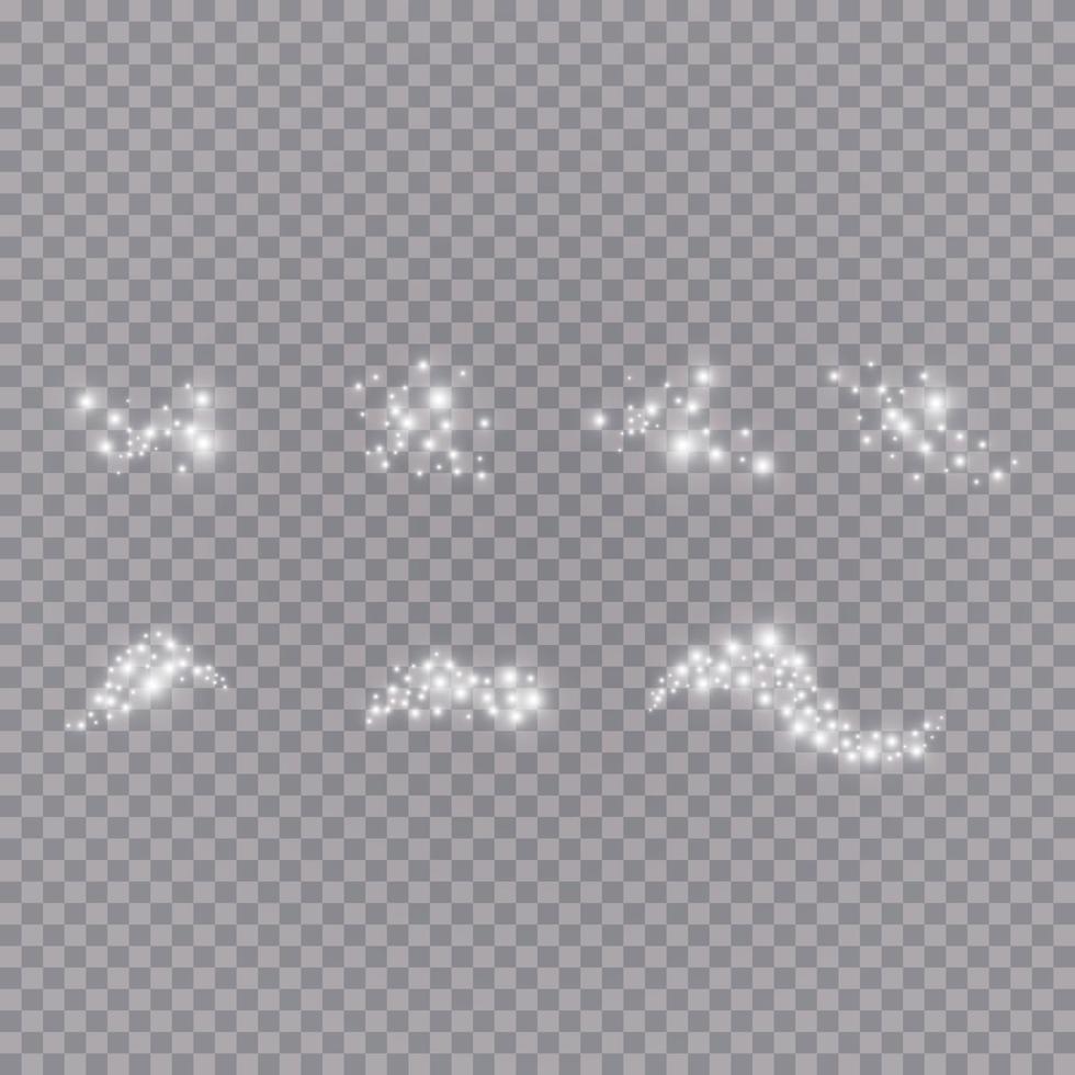 Reihe von leuchtenden Lichteffekten mit vielen isolierten Glitzerpartikeln. Vektorsternwolke mit Staub. magische Weihnachtsdekoration vektor