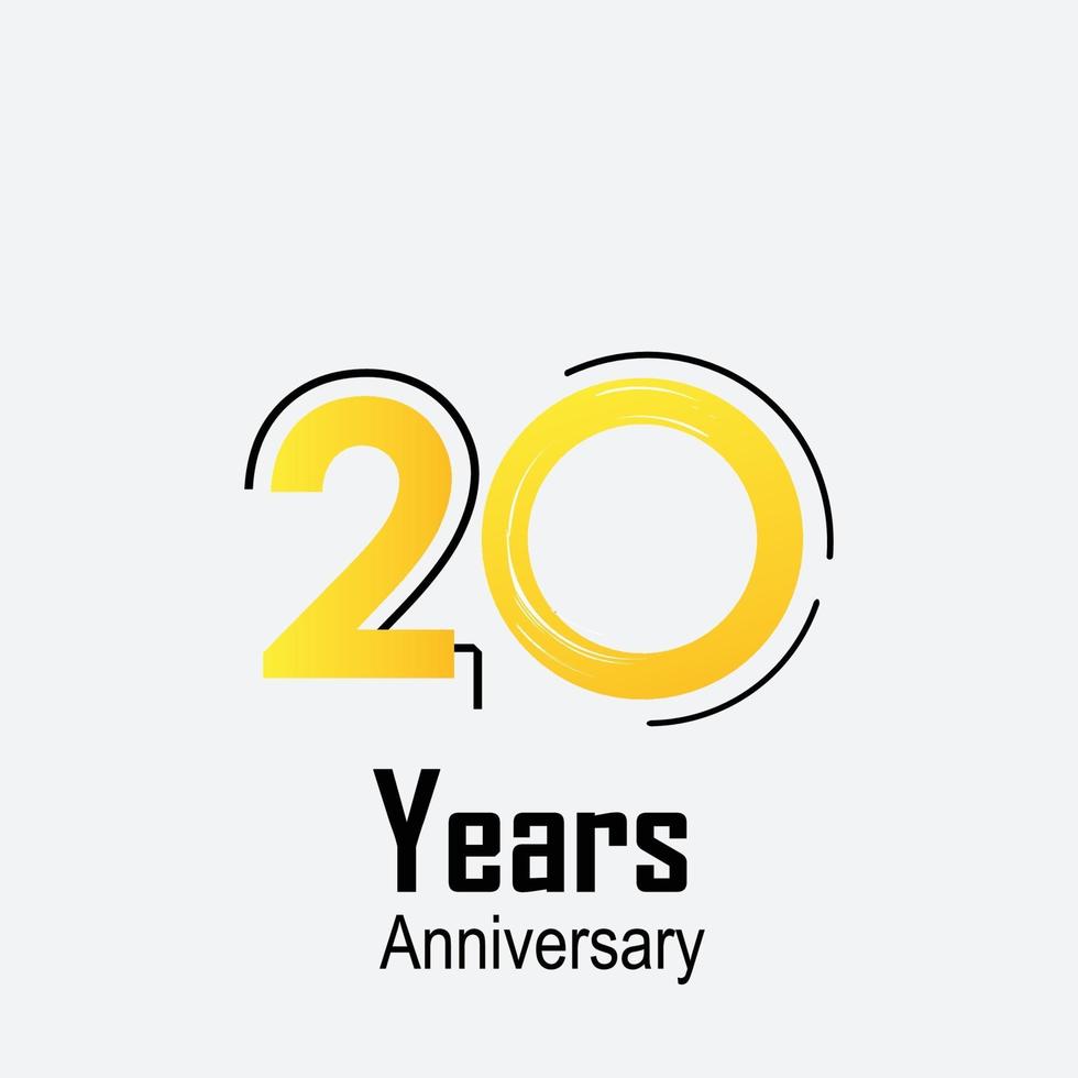 Illustration för design för mall för 20 år för årsdagfirande gul färg vektor