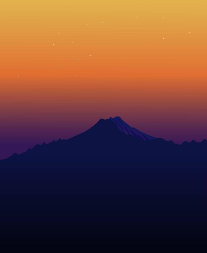 cyberpunk berg landskap på solnedgång. trogen retro affisch vektor