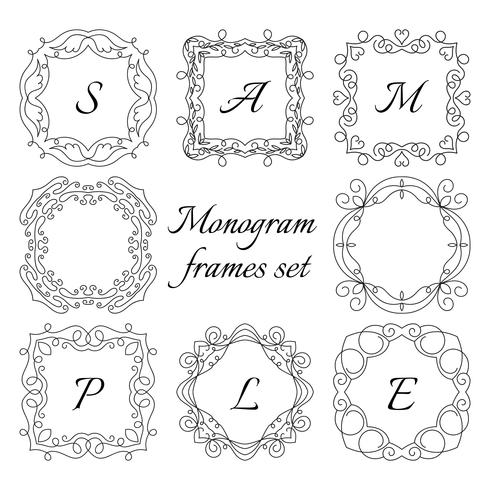 8 monogramramar. Retro stil set. Handgjorda ornament. vektor