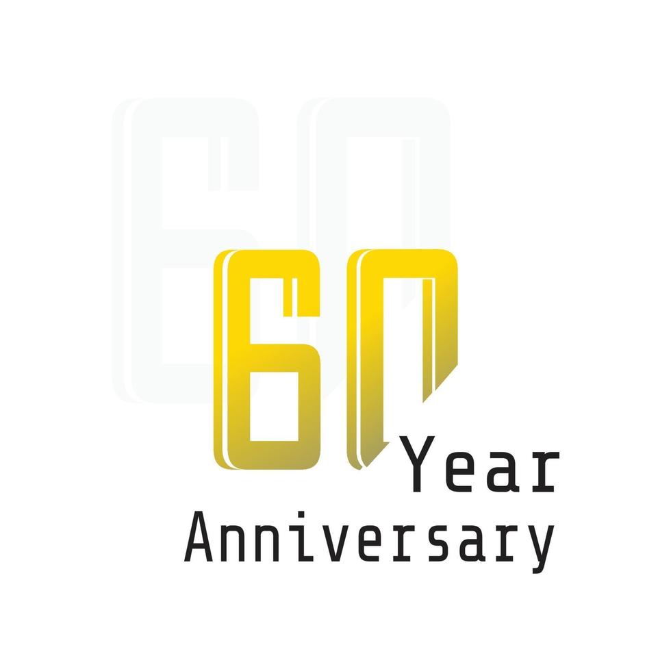 60 Jahre Jubiläumsfeier gelbe Farbvektorschablonen-Designillustration vektor