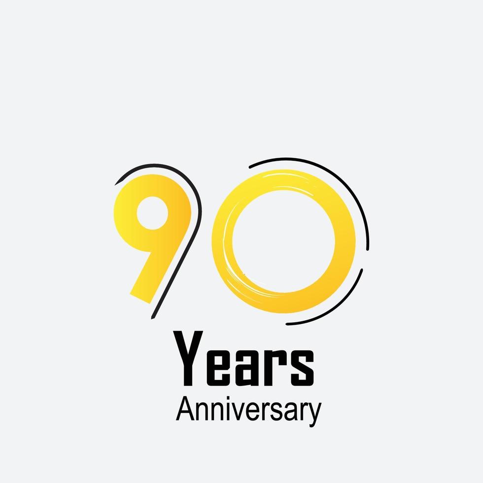 90 Jahre Jubiläumsfeier gelbe Farbvektorschablonen-Designillustration vektor