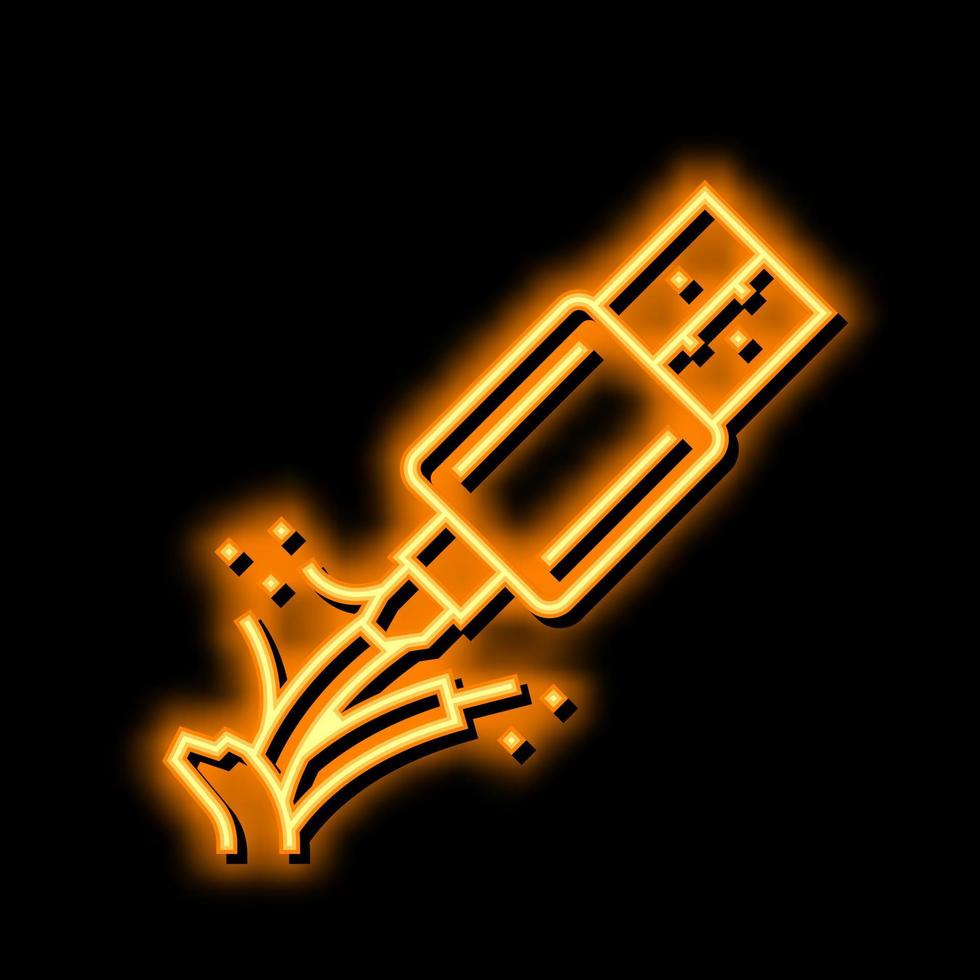 bruten kabel- uSB neon glöd ikon illustration vektor