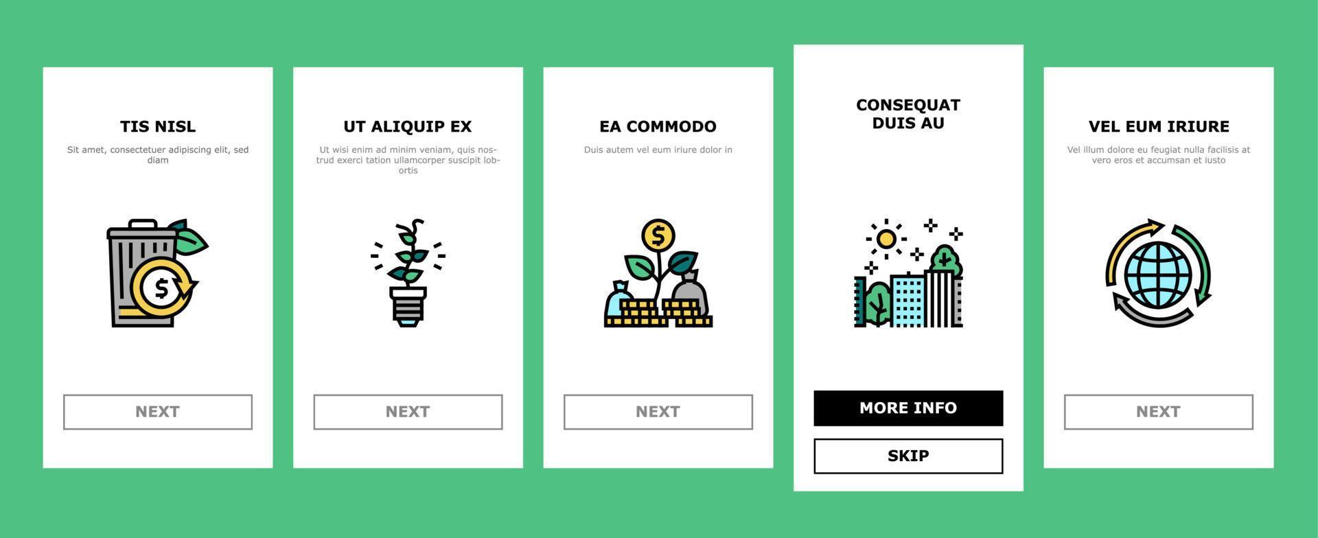 onboarding-ikonen der grünen wirtschaftsindustrie stellten vektor ein