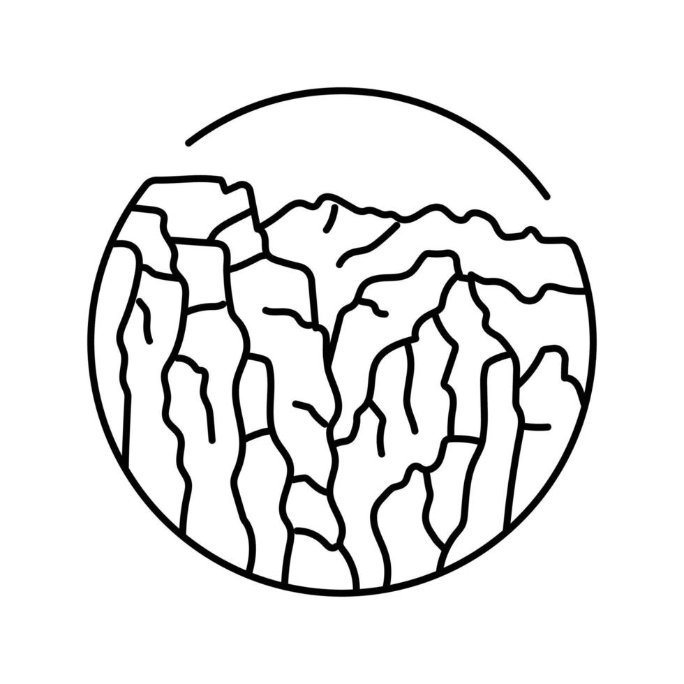 klättrande berg landskap linje ikon vektor illustration