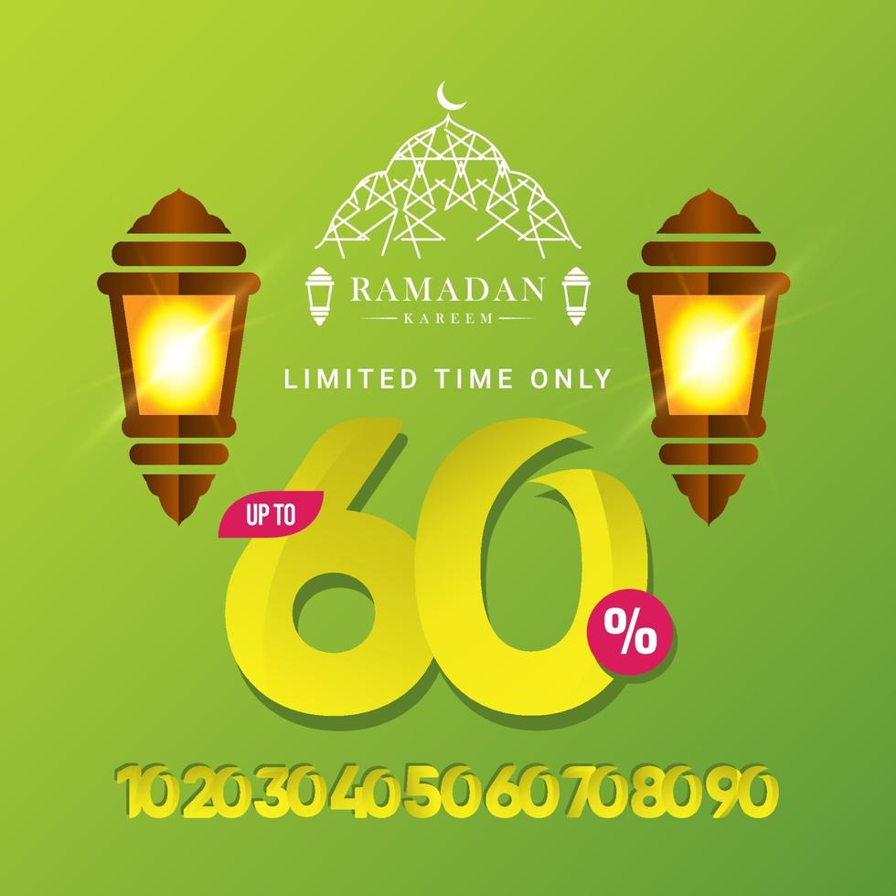 Ramadan Kareem Verkauf Sonderangebot bis zu 60 Rabatt auf zeitlich begrenzte nur Vektor-Vorlage Design-Illustration vektor