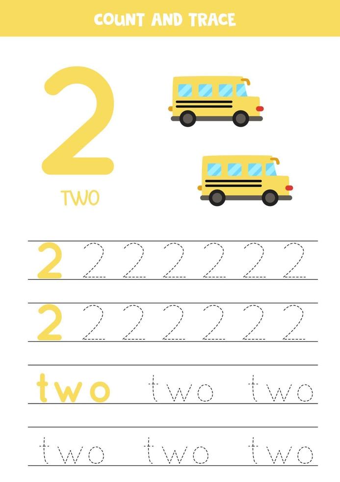 spåra siffror kalkylblad med tecknade skolbussar. vektor