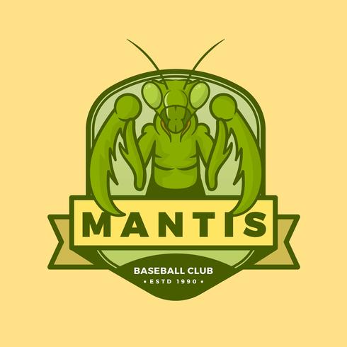 Flaches Insekten-Mantis-Maskottchen-Logo mit moderner Ausweis-Schablonen-Vektor-Illustration vektor