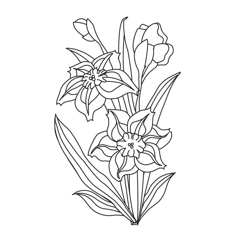 bukett av blommor i klotter stil. återuppta isolerat illustration på vit bakgrund. vektor