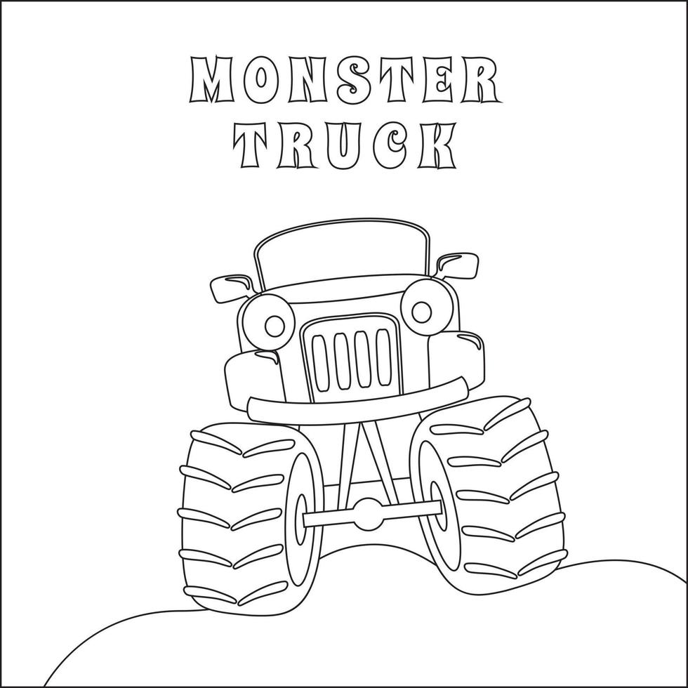 Vektor Illustration von Monster- LKW mit Karikatur Stil. Karikatur isoliert Vektor Illustration, kreativ Vektor kindisch Design zum Kinder Aktivität Färbung Buch oder Buchseite.