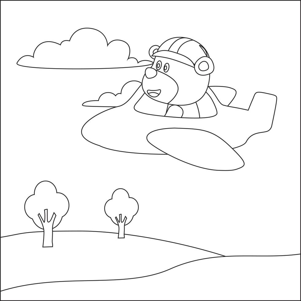 söt djur- flygande i flygplan tecknad serie hand dragen vektor illustration. barnslig design för barn aktivitet färg bok eller sida.