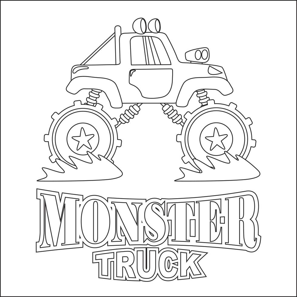 vektor illustration av monster lastbil med tecknad serie stil. barnslig design för barn aktivitet färg bok eller sida.