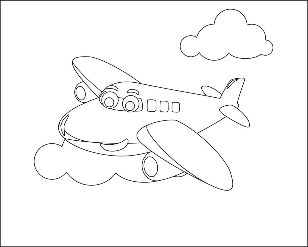 komisch süß Flugzeug ist fliegend im das Himmel. Karikatur isoliert Vektor Illustration, kreativ Vektor kindisch Design zum Kinder Aktivität Färbung Buch oder Buchseite.