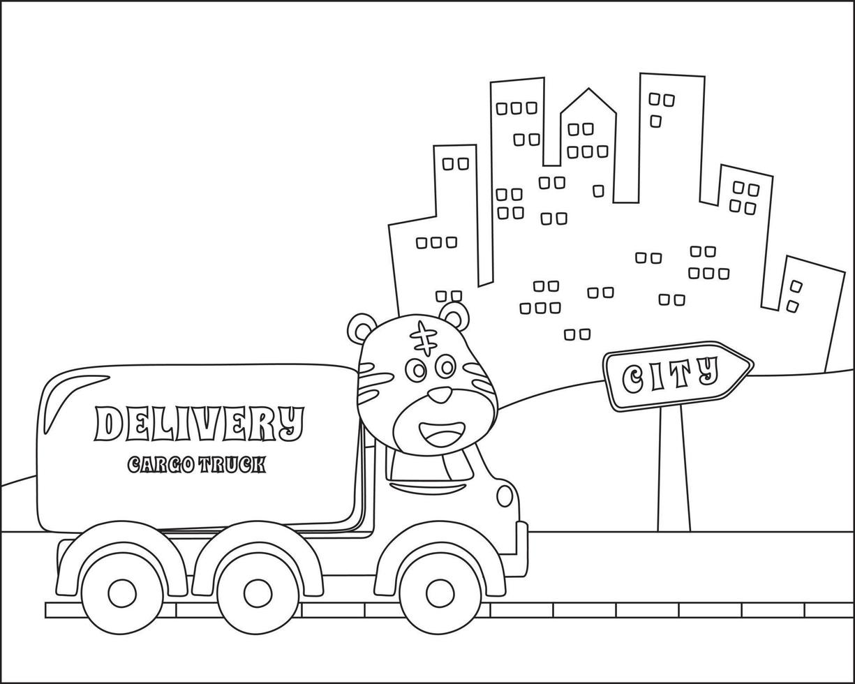vektor tecknad serie av djur- på frakt lastbil, tecknad serie isolerat vektor illustration, kreativ vektor barnslig design för barn aktivitet färg bok eller sida.