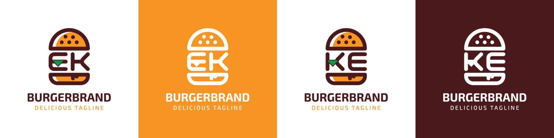 brev ek och ke burger logotyp, lämplig för några företag relaterad till burger med ek eller ke initialer. vektor