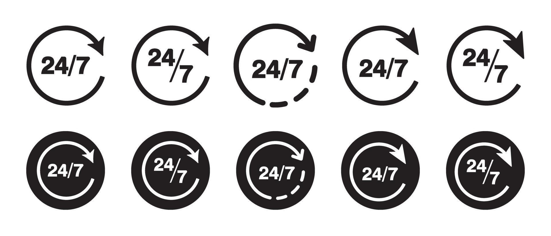 24-7 Zeit Icon Design Set vektor