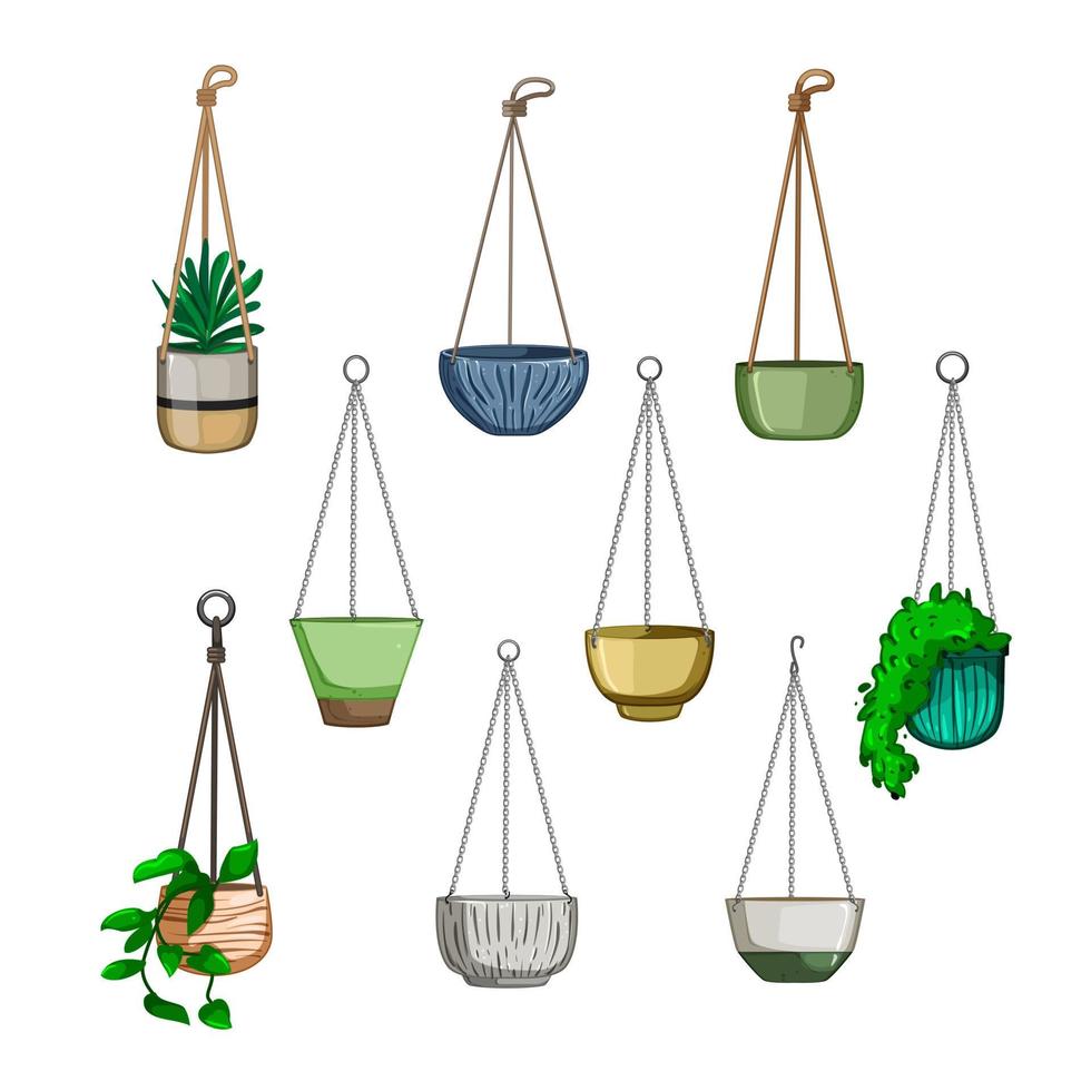 hängande planter uppsättning tecknad serie vektor illustration