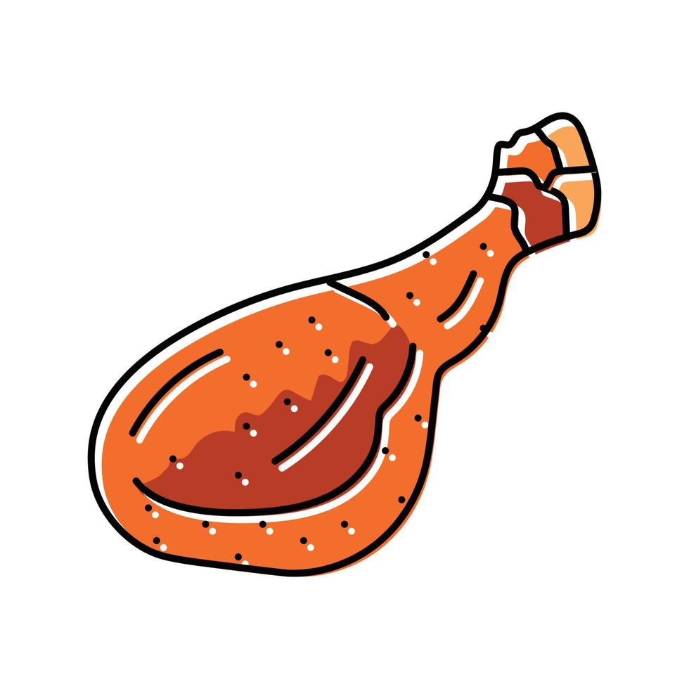 Bein Hähnchen gebraten Farbe Symbol Vektor Illustration