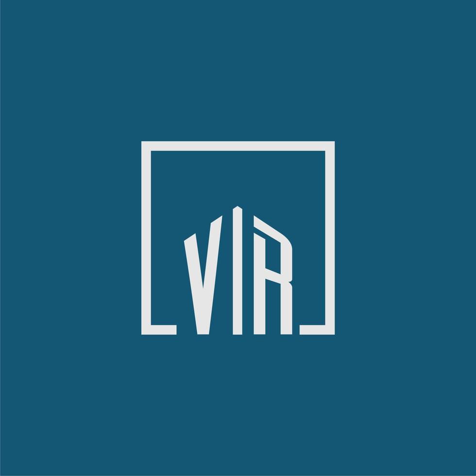 vr första monogram logotyp verklig egendom i rektangel stil design vektor