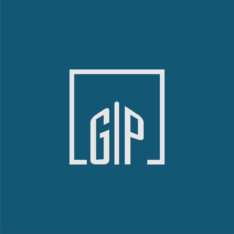 gp Initiale Monogramm Logo echt Nachlass im Rechteck Stil Design vektor