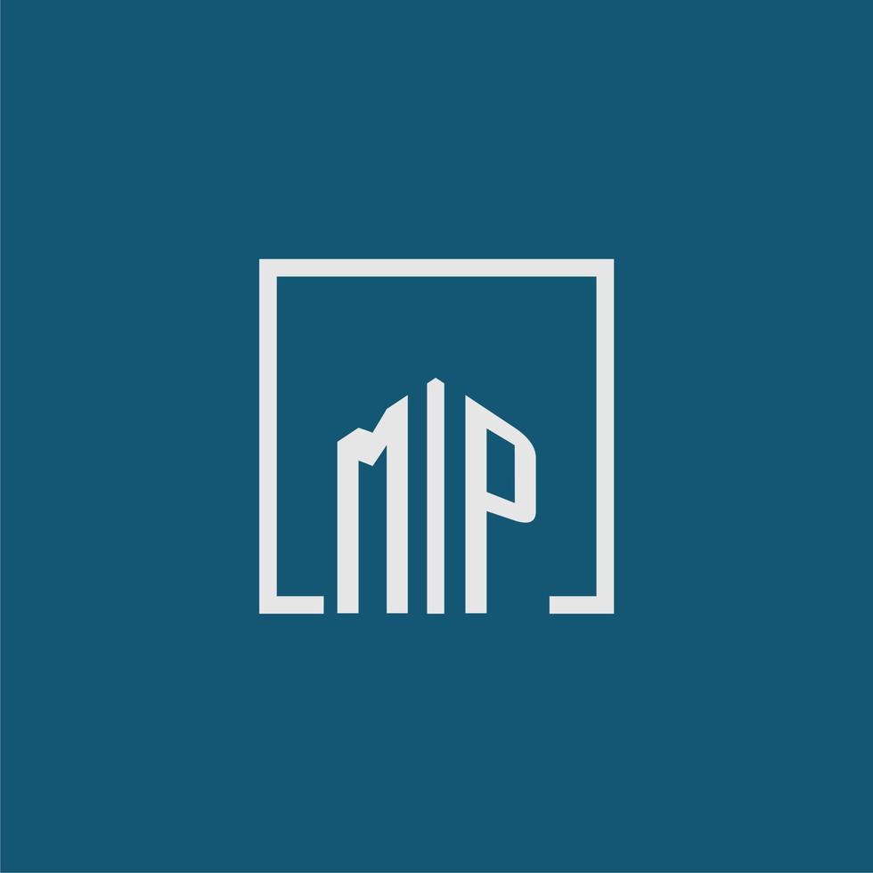 mp Initiale Monogramm Logo echt Nachlass im Rechteck Stil Design vektor