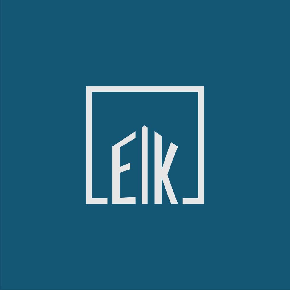 ek Initiale Monogramm Logo echt Nachlass im Rechteck Stil Design vektor