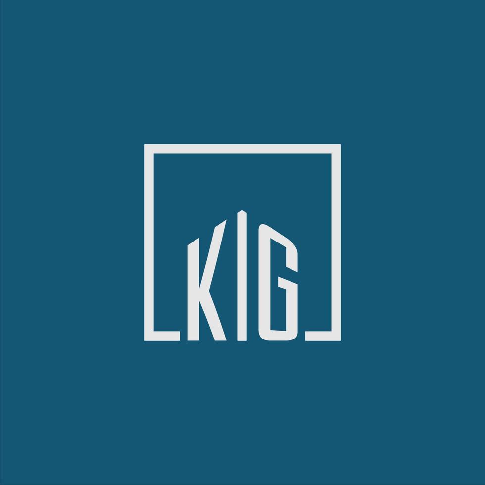 kg Initiale Monogramm Logo echt Nachlass im Rechteck Stil Design vektor