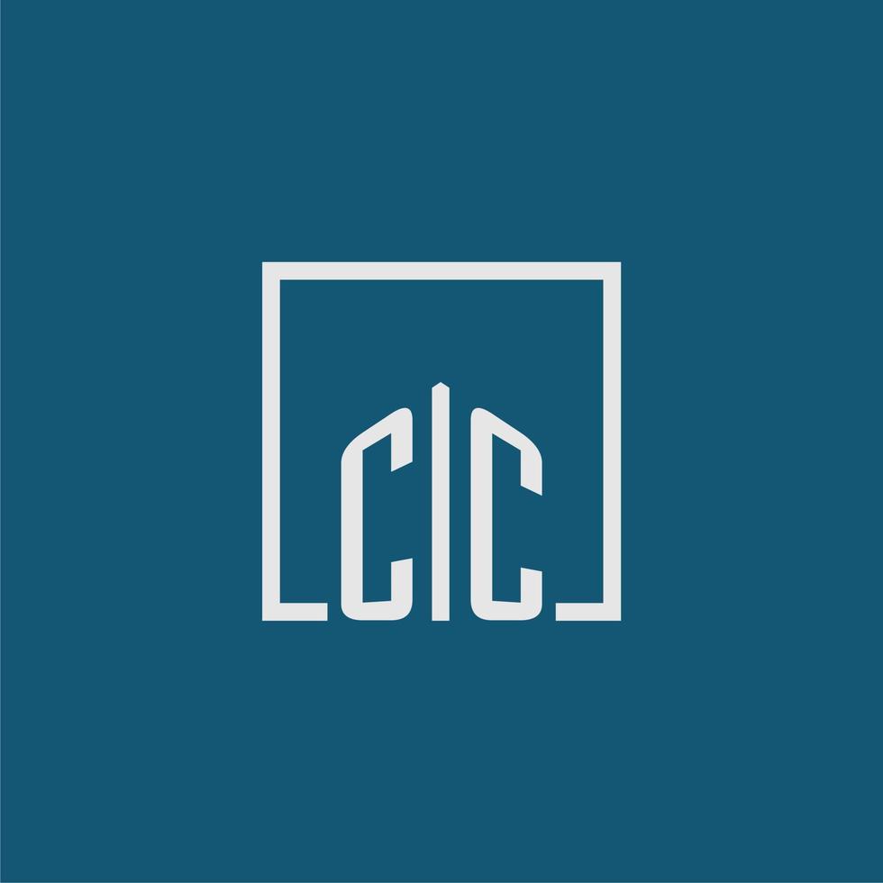 cc första monogram logotyp verklig egendom i rektangel stil design vektor