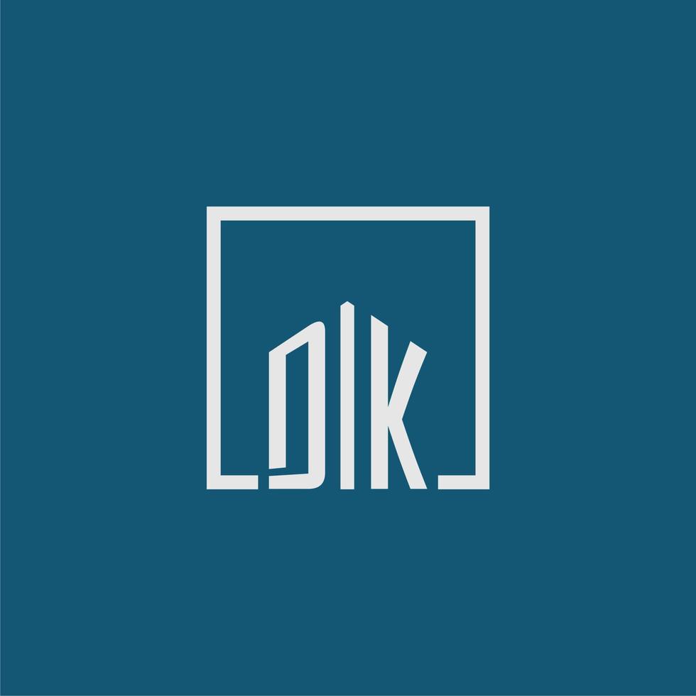 dk första monogram logotyp verklig egendom i rektangel stil design vektor