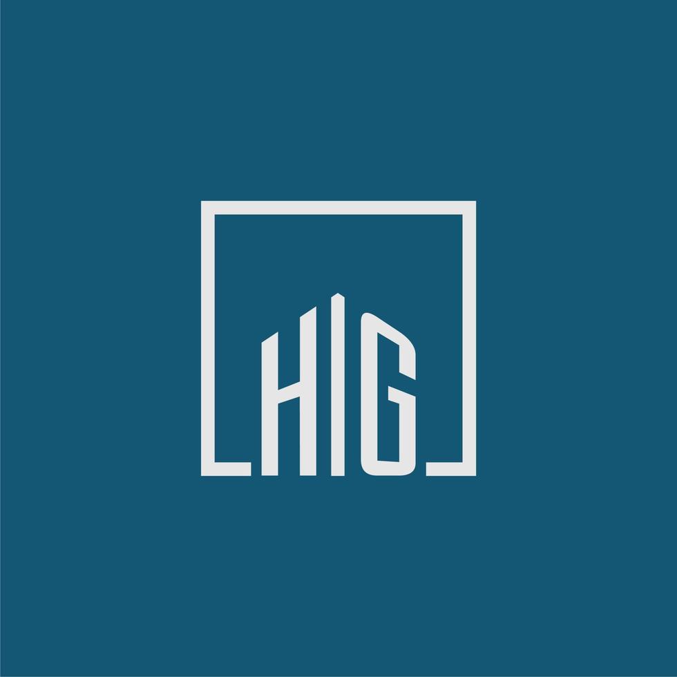 hg Initiale Monogramm Logo echt Nachlass im Rechteck Stil Design vektor